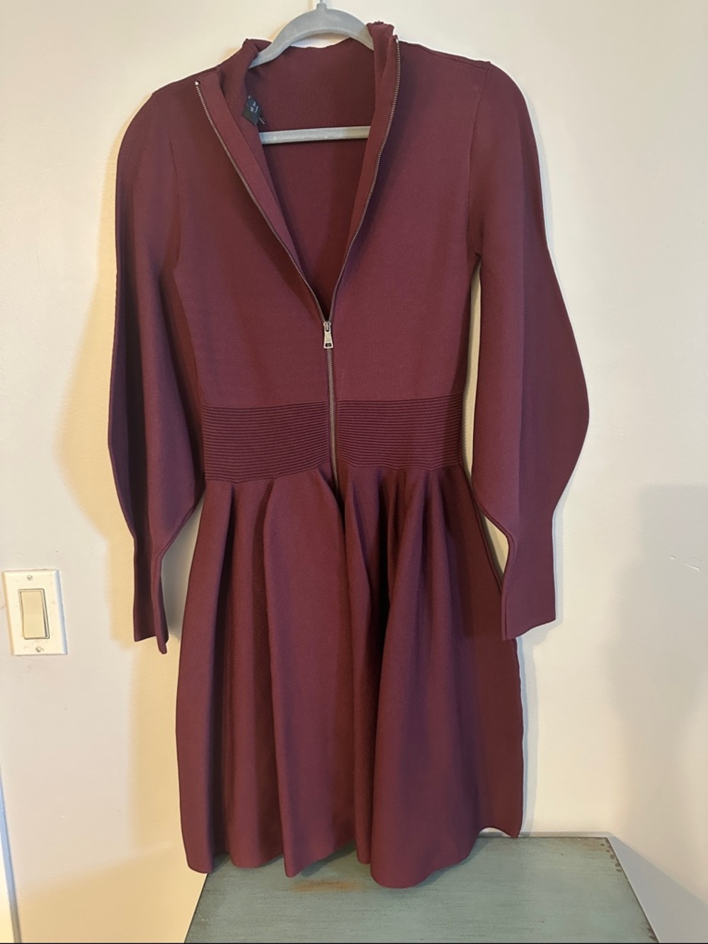 Ted Baker Burgundy High-Neck Fit & Flare Mini Dress - Picture 4 of 12